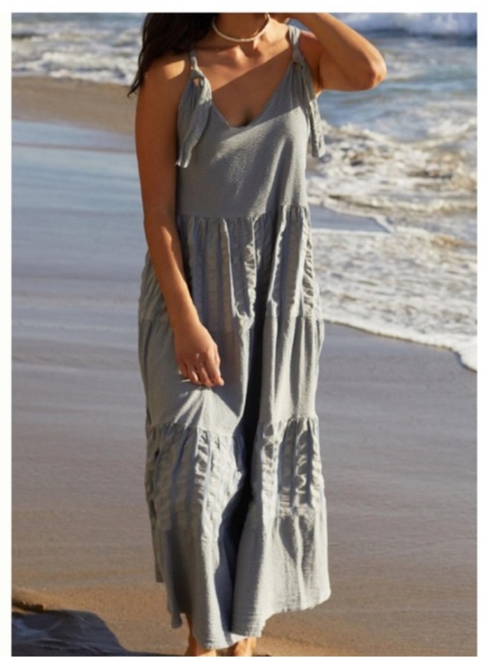 Anthropology Tie-Shoulder Maxi Dress in Gray